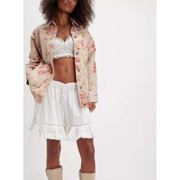 NWT:Free People Floral Jean Jacket - Cream and Pink Size XL - Picture 4 of 14